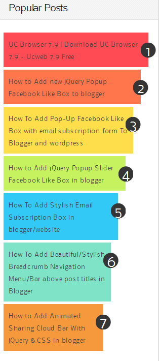 Add Multi Colored Popular Post Widget In Blogger/Blogspot